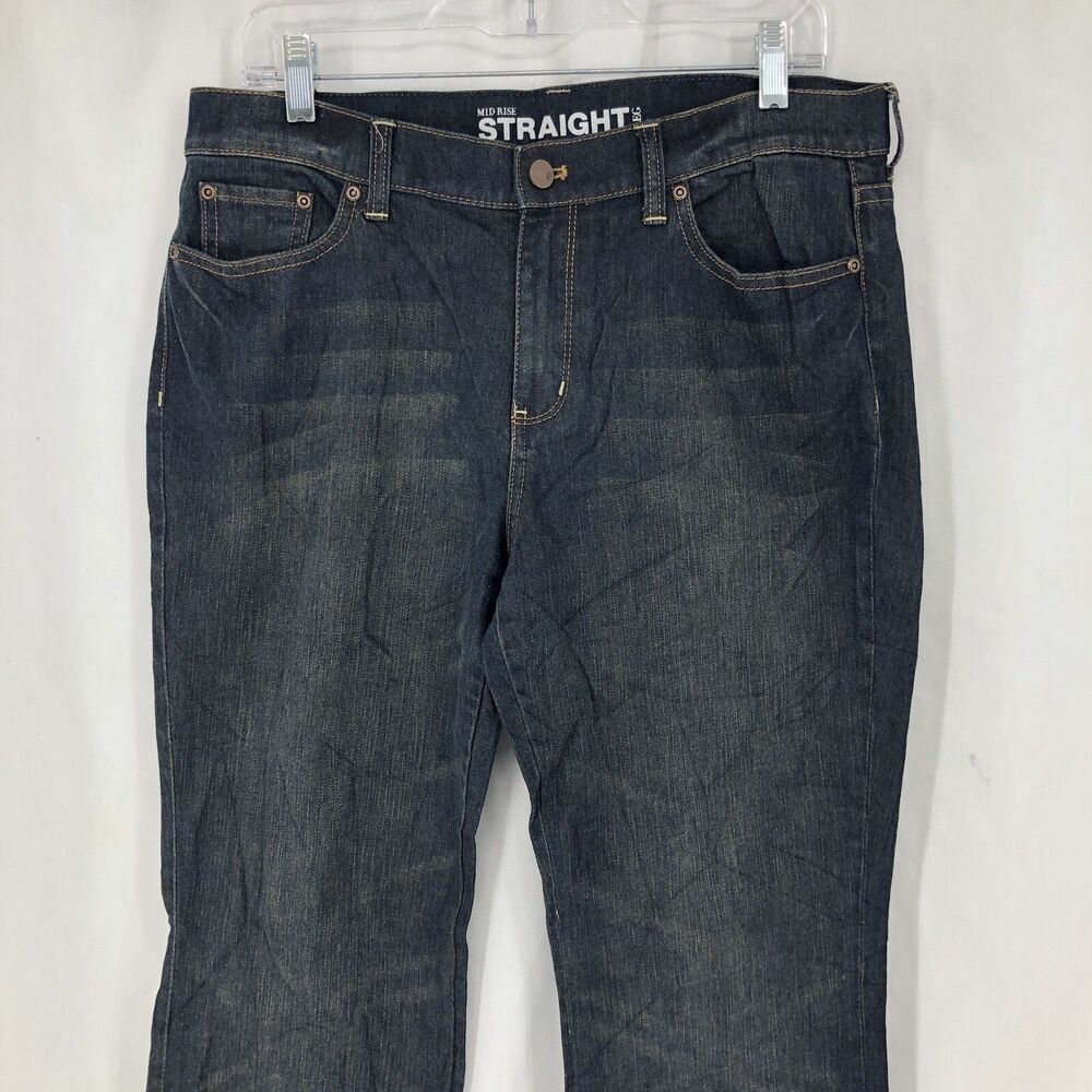 New York & Company Mid Rise Straight Dark Dirty Wash Denim Jeans 10 (34x32)